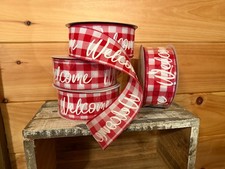 Red and White Buffalo Plaid WELCOME Wired Ribbon 2.5" x 50 Y Farmhouse Christmas