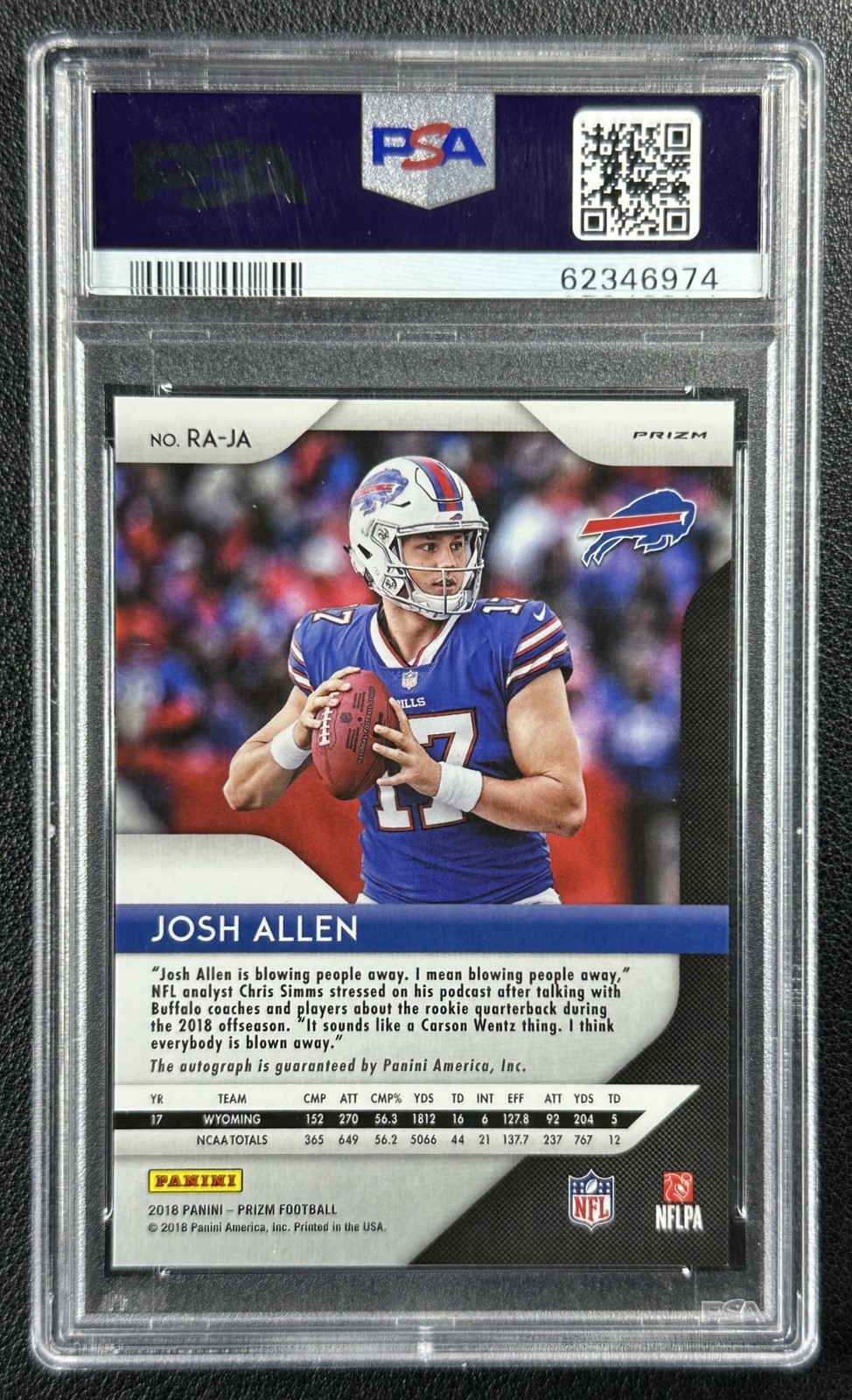 JOSH ALLEN PSA 10 2018 PANINI PRIZM #RA-JA ROOKIE AUTO PINK RC BILLS SP GEM MINT view 2