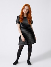 Wild Fable Women's XS Black White Striped Knit T-Shirt Dress Short Sleeve