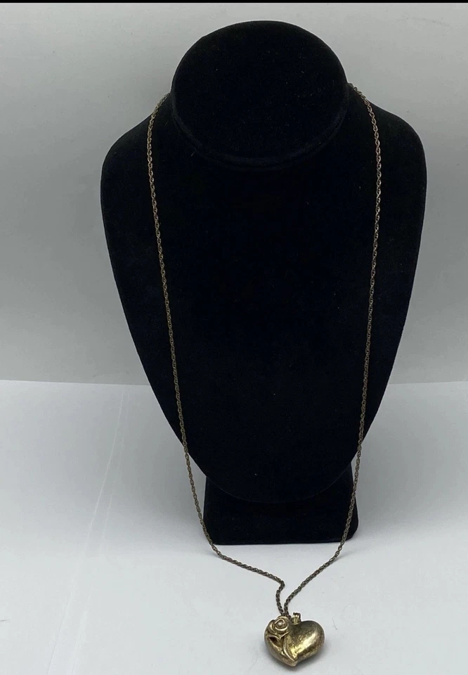 Collar Gorham Plata Esterlina Corazón Hinchado Floral Colgante 30 1/4" 16.0g Foto 2 de 4