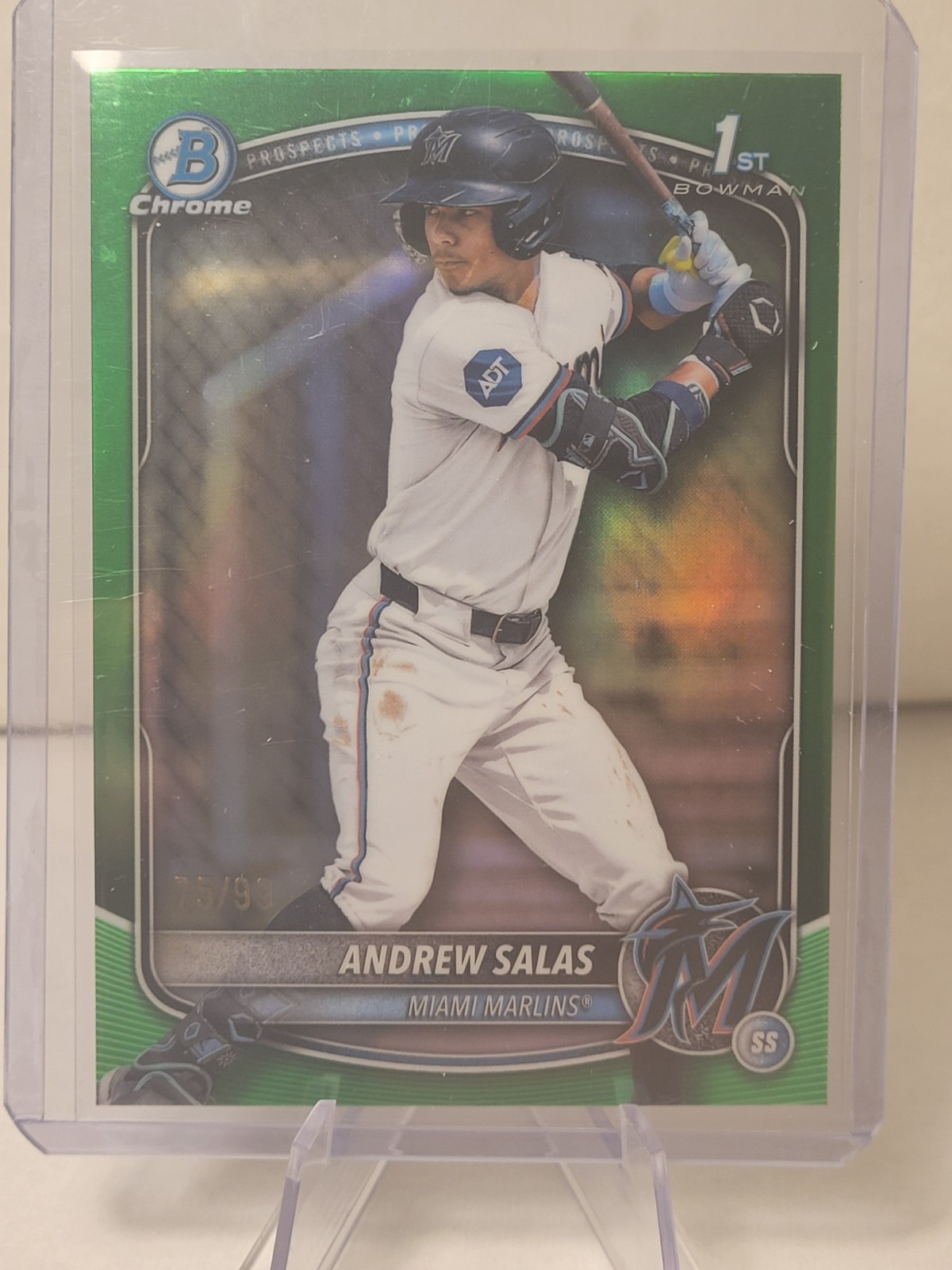2025 Bowman Chrome 1st Andrew Salas Green Refractor /99 Marlins Rc