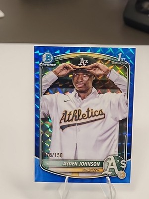AYDEN JOHNSON 2025 BOWMAN CHROME 1ST BLUE GEOMETRIC REFRACTOR /150