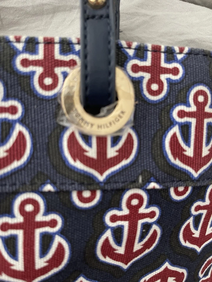 Bolso de Mano Tommy Hilfiger Náutico Ancla Lona Azul Marino Rojo Blanco Cartera de Hombro Foto 2 de 4