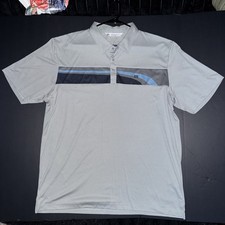 Men  s XXL Travis Mathew Polo Shirt Gray Blue Black Colorblock Short Sleeve Logo
