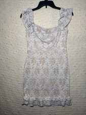 Juniors Large Dress Lace Floral Ruffle Lined Cottage Coquette Sleeveless Y2k