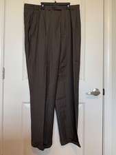 Oscar De La Renta Mens Wool Dress Pants Brown Pinstripe 38 x 33 Cuffed Pleated