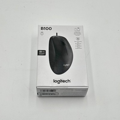 Logitech B100 Black USB Wired Mouse New In Box