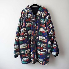 Vintage Bonz Oversized Reversible Jacket Travel Aussie Postcard Print Navy Blue