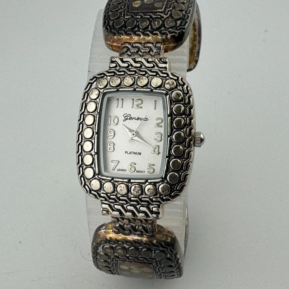Geneva Platinum Quartz Watch Women Silver Japan Analog Cuff Bangle New Battery - Image 2 of 4