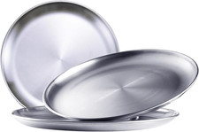 Stainless Steel Plates,3Pcs 8Inch Dinner Dishes Plates Camping Plate,Perfect for
