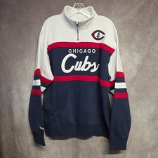 NWT Mitchell & Ness MLB Chicago Cubs 1/4 Zip Head Coach Script Sweater L $115
