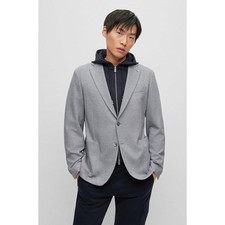 NWOT BOSS Slim-fit Blazer with Integrated Hoodie, Heather Gray/Navy, 46R
