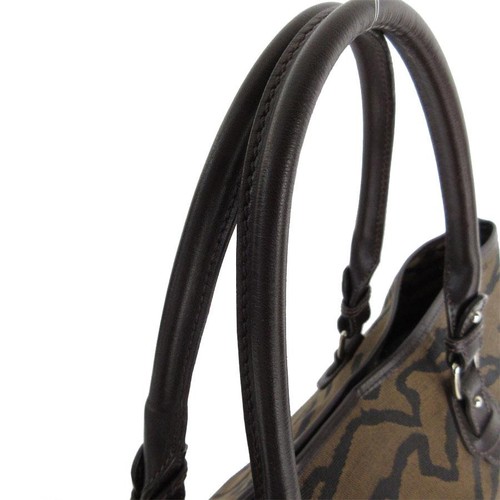 Borsa tote Fendi marrone nero nylon tela pelle righe tigre autentica - Foto 18 di 24