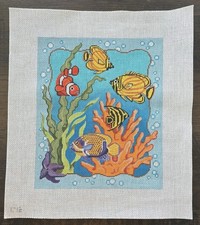Handpainted Needlepoint Canvas Tropical Fish Coral Reef 10" x 12" Colorful 13 ct