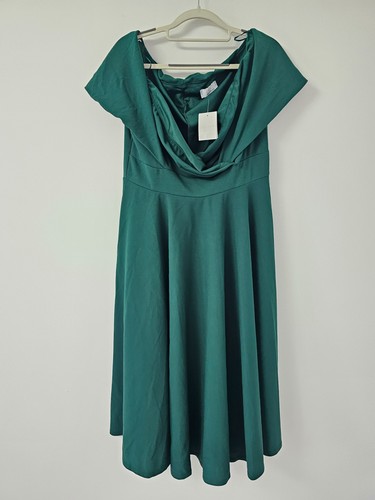 Quiz Bardot Midi Skater Dress Womens Size UK18 Green
