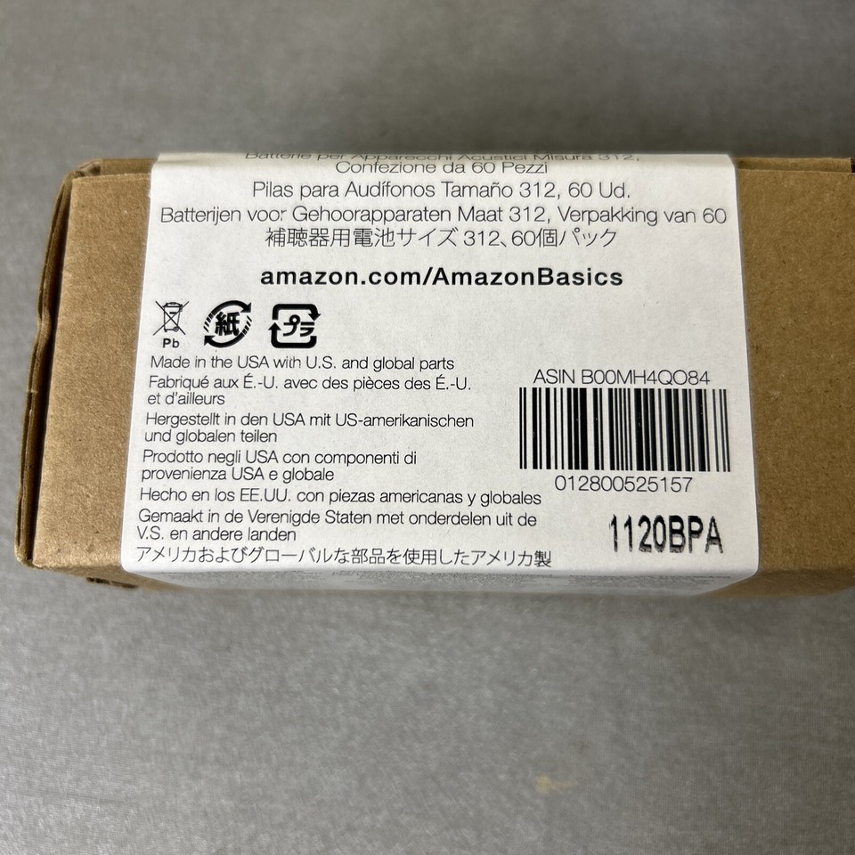 Amazon Basics A312 Hearing Aid Batteries 238 Pieces Expiration 8/2024