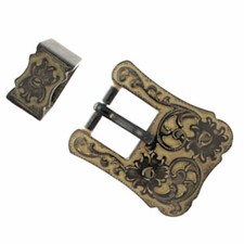 Dual Cactus Flower Buckle and Keeper Set Rustic Gold 3/4" Belts 3425-40