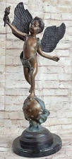 Agustine Moreau Angel Cupid with Torch of Victory Bronze Sculpture Mythical Sale