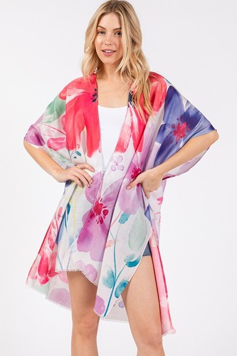 Do Everything in Love Women's Watercolor Floral Flower Print Summer Kimono - Picture 20 of 35
