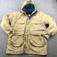 Vintage Woolrich Jacket Men Large Beige Pockets Wool Flannel Lined Hiking USA a6
