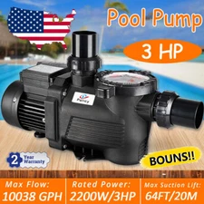10038GPH Single Speed Pool Pump Inground 3HP 110V Pump for In/Above Ground Pool