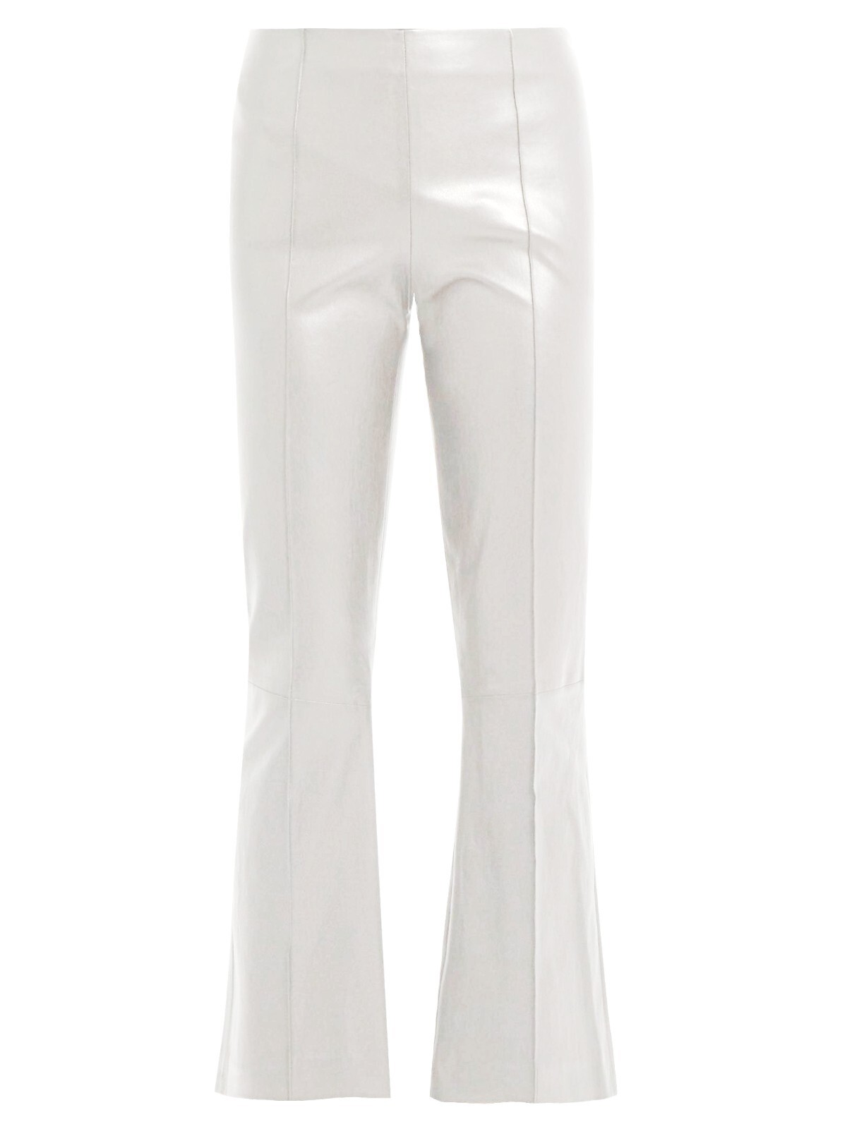 FILA THE ROW Pantaloni Pelle Pelle d'Agnello Bianco Medio Stretch Flare Vita Fasciata Moto