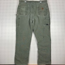 Carhartt Carpenter Pants 38x34 Army Green Distressed Faded Work Wear B11 MOS Y2K