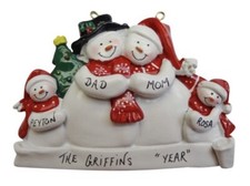 Personalized Snowman Family of 4 Christmas Ornament