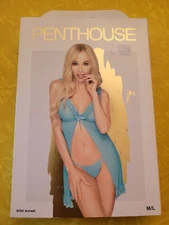 Penthouse Turquoise Ruffle Babydoll Nighty Lingerie W/thong  Medium Large New