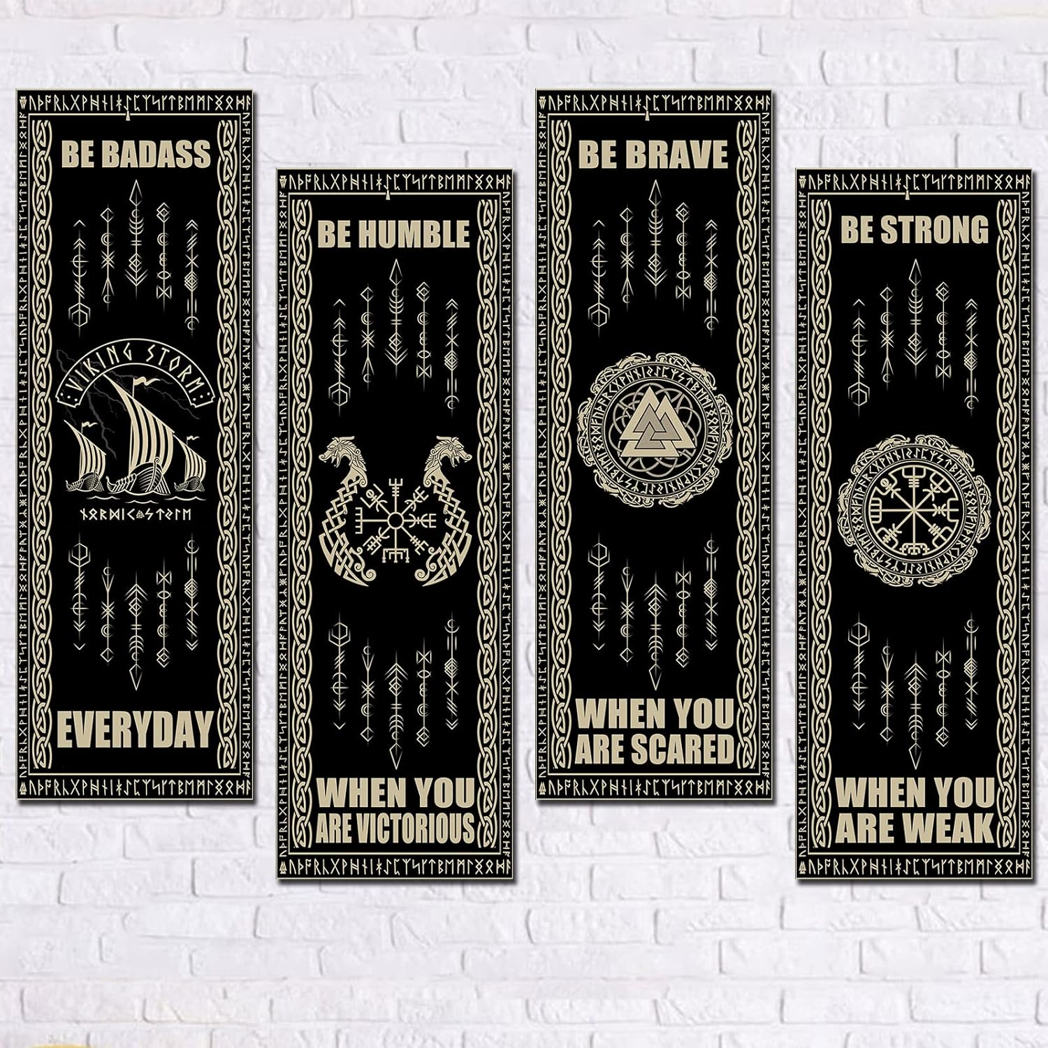 Nordic Vikings Wood Sign 4 Pieces Celtic Drakkar Rune Wall Decor Scandinavian Vi