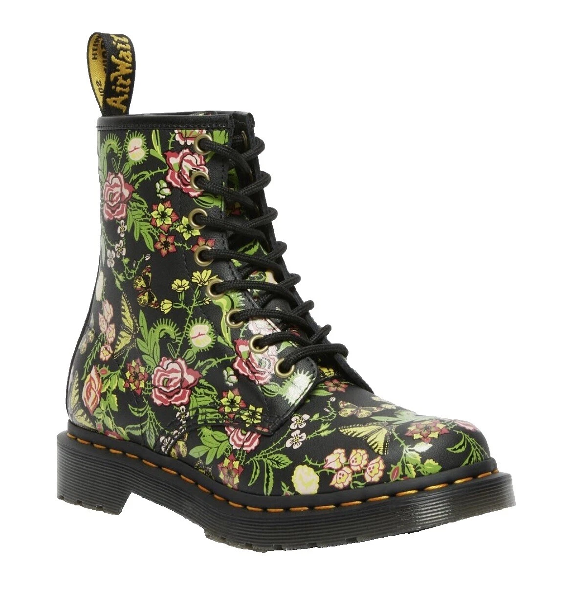 Botas para mujer Dr. Martens florales superiores de cuero