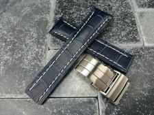 24mm Leather Strap Blue Watch Band Deployment Buckle Set for BREITLING WH BR x1