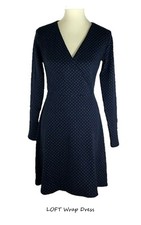 LOFT Navy Long Sleeves Geo Jacquard Knit Wrap Dress 0P 12P 6 8 12