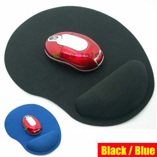 Tapis de souris de bureau noir/bleu pour souris optiques repose-poignets tapis de souris confort - Photo 1/9