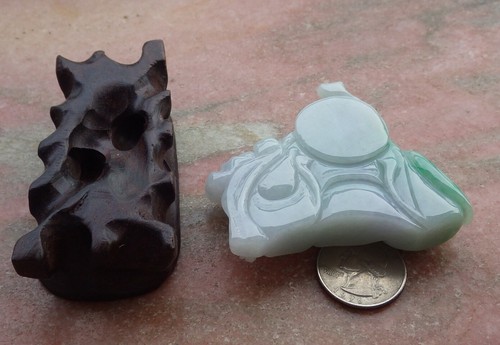 Certified Green Burma A Jade jadeite Display Buddha God Money Bag 开心佛 555549 AS - Picture 9 of 11