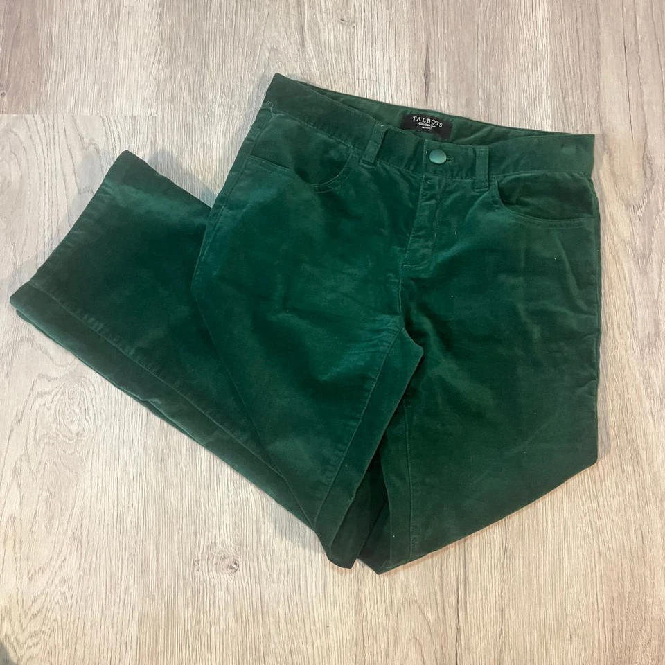 Talbots Forest Green Velvet Straight Leg Pants Classic Corduroy Trousers