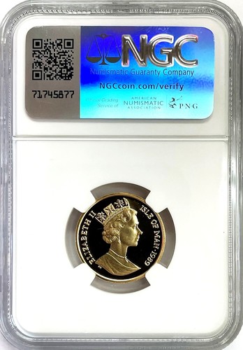 1989 GOLD ISLE OF MAN 1/4 oz ANGEL COIN NGC PROOF 70 ULTRA CAMEO - Picture 2 of 2