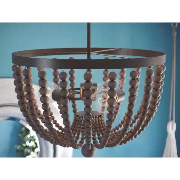 Cuentas de madera Kenroy Home 93136GBRZ Dumas 3 luces - montaje semi-al ras - bronce dorado Foto 4 de 4