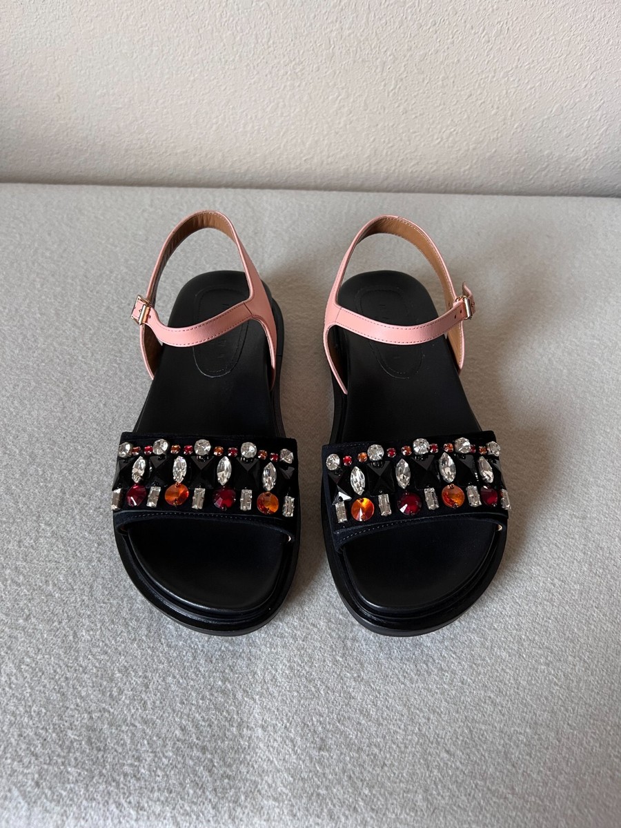 Marni Jeweled Fussbet Sandals - Size 37.5 - Black Coral - Brand