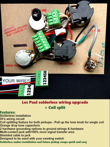 Gibson Les Paul Solderless Long Shaft Wiring Harness +Coil Split/use Your Switch