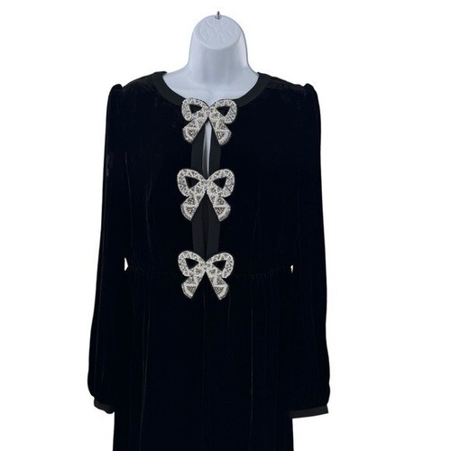 Saloni NEW Velvet Camille Bows Long Sleeve Formal Elegant Midi Dress Size 6 - Picture 5 of 11