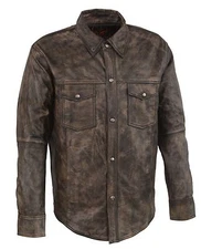 Milwaukee Leather MLM1606 Men's 'Button Down' Distressed Brown Leather Shirt