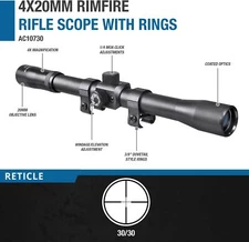 Barska 4x20 Rimfire Reticle Parallax Free 50 Yards Riflescope Range With Rings