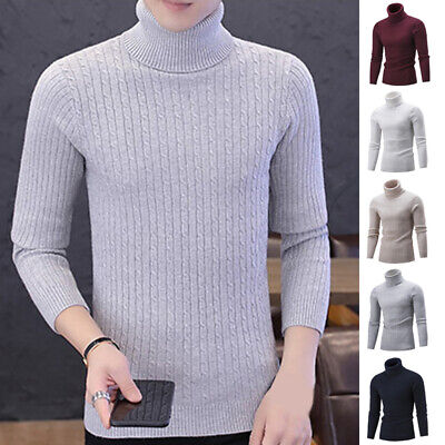 Men's Winter Warm Cotton Round Neck Pullover Jumper Sweater Tops Turtleneck