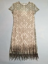 ELIE TAHARI SILVER GRAY BEADED w PINK LINING COCKTAIL PARTY DRESS SZ US 6 UK 10 