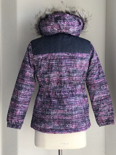 Warm Winter Coat Jacket Child size Large 10-12 Pink Gray Removable Faux Fur Hood - Picture 7 of 20