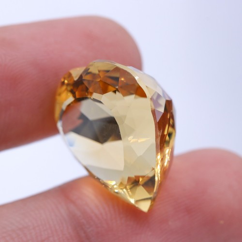 35 Ct Natural Heart Shaped Citrine Faceted Handmade Loose Gemstone - Picture 3 of 4