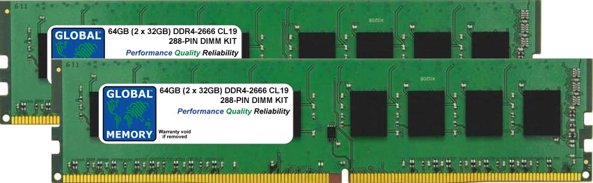 GLOBAL MEMORY 64GB (2 x 32GB) DDR4 2666MHz PC4-21300 288-PIN DIMM MEMORY KIT FOR DESKTOPS/PCS