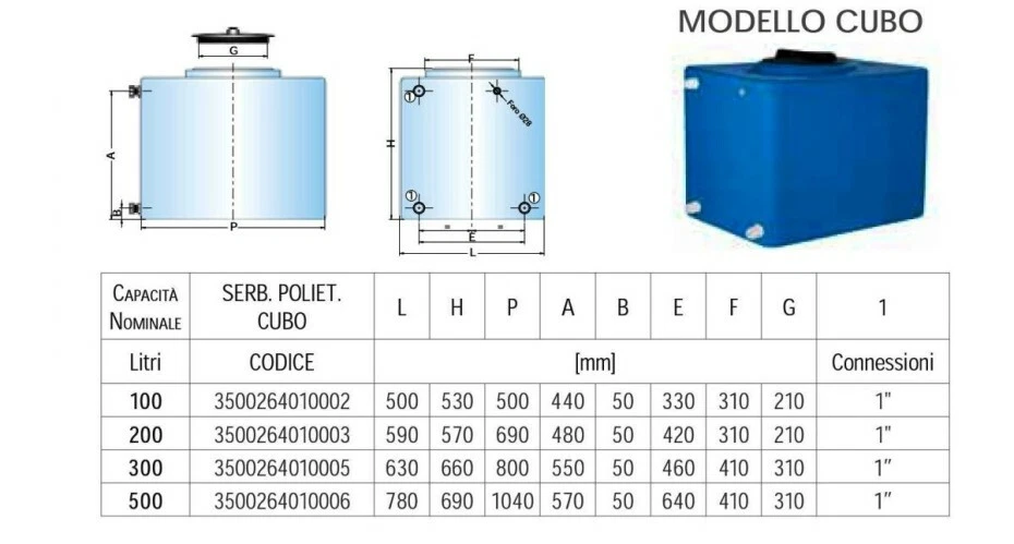 SERBATOIO CISTERNA IN POLIETILENE PER RACCOLTA ACQUA CORDIVARI CUBO 200 LITRI - Immagine 2 di 2