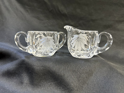 Vintage Pressed and Cut Glass Crystal and Creamer and Sugar Set
